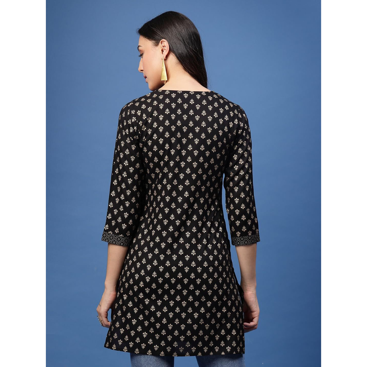 Daevish New Rayon Ethnic Motifs Printed Short Kurti for Women & Girl's | Women Office Wear Kurti Black