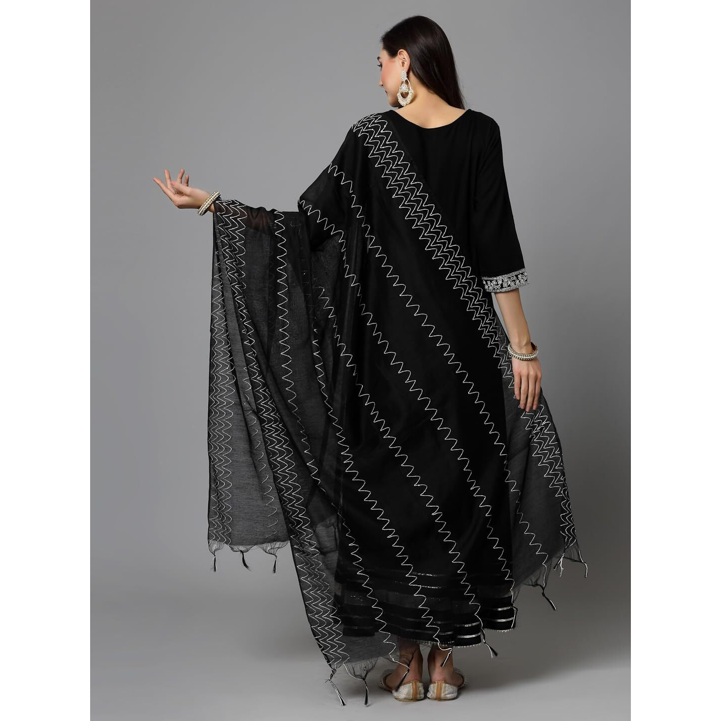 Stylum Women's Embroidered Rayon Anarkali Kurta with Dupatta (KDTAMSA42_Black, XL)