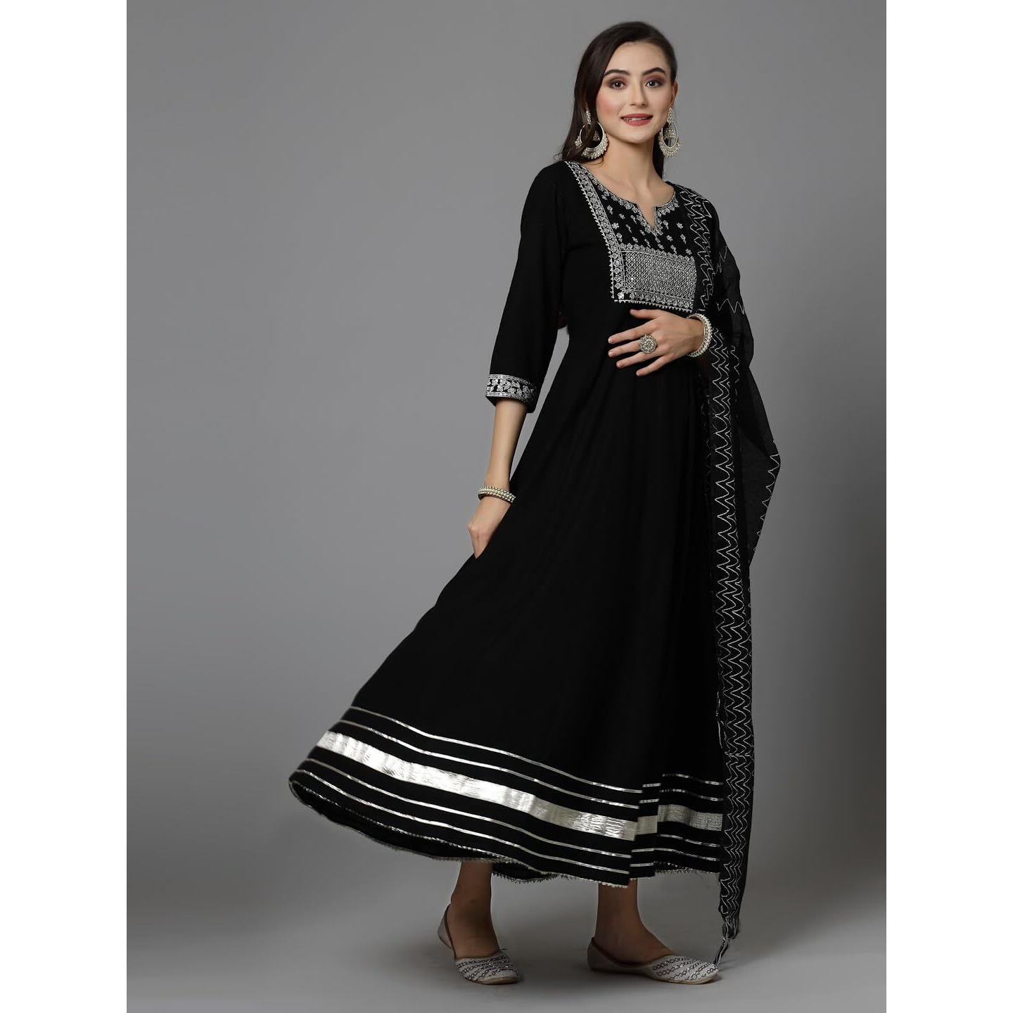 Stylum Women's Embroidered Rayon Anarkali Kurta with Dupatta (KDTAMSA42_Black, XL)