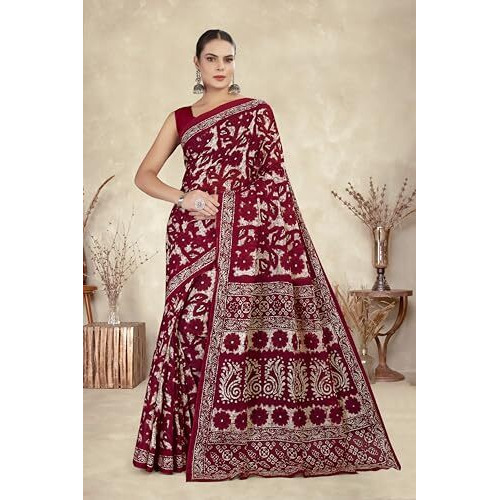 Tamaira Fashion Women's Plain Cotton Saree (11588_Maroon