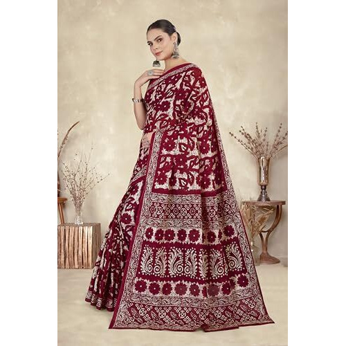 Tamaira Fashion Women's Plain Cotton Saree (11588_Maroon
