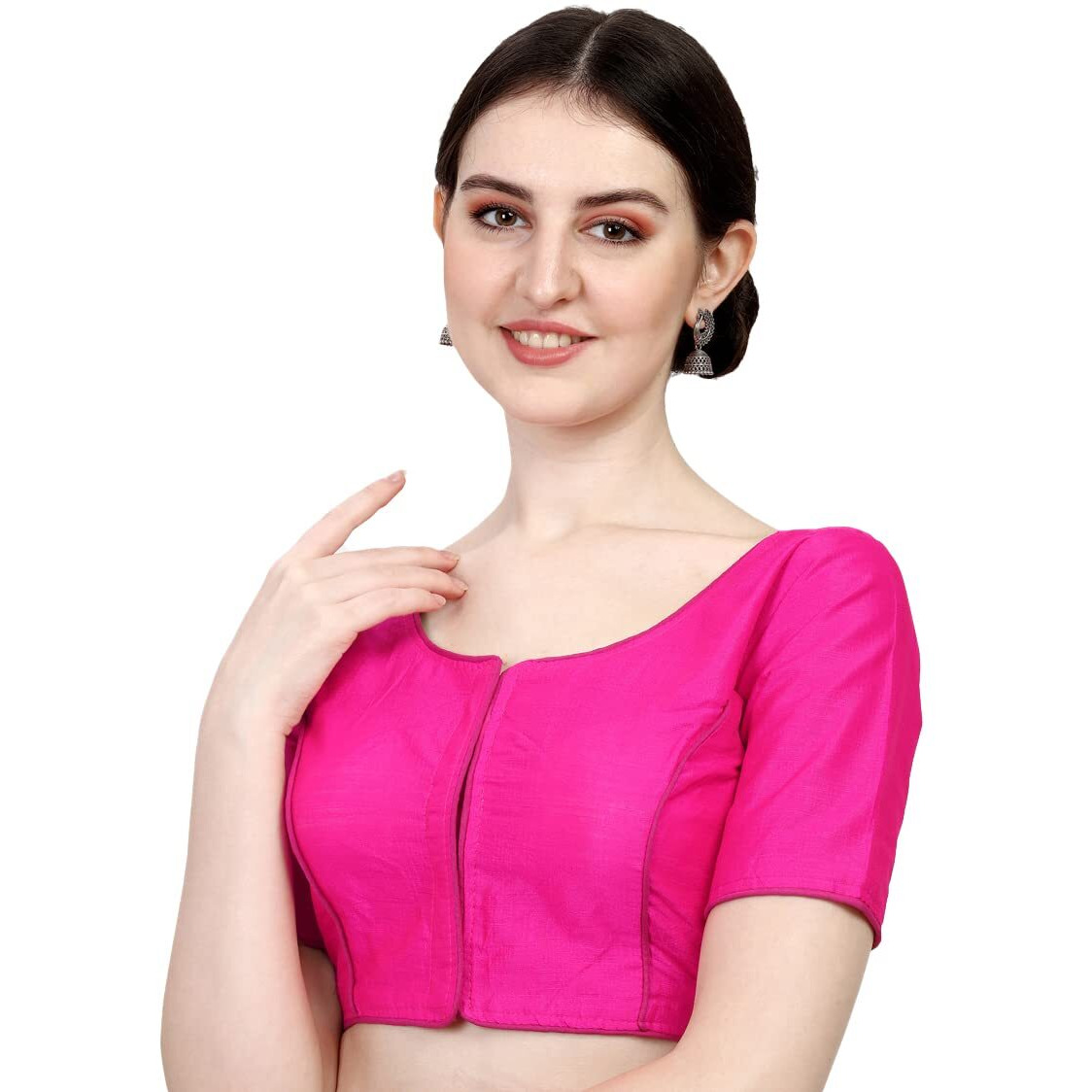 Nigel Designer Women's Silk Blend Floral Half Sleeves Fitted Blouse (Kangana Pink 38)