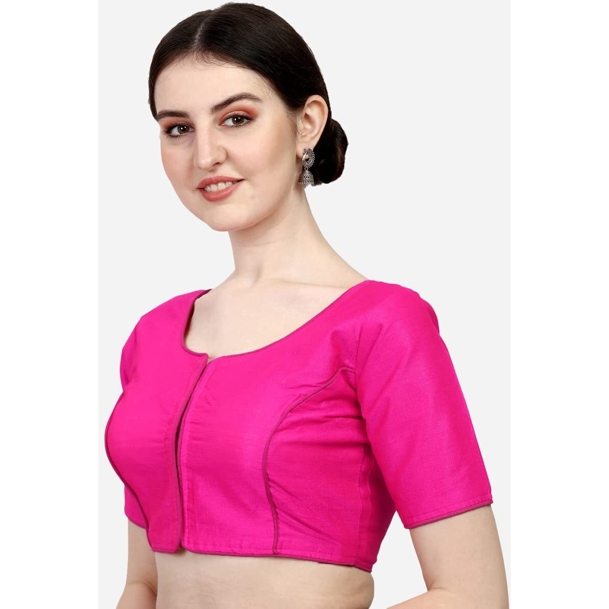 Nigel Designer Women's Silk Blend Floral Half Sleeves Fitted Blouse (Kangana Pink 38)
