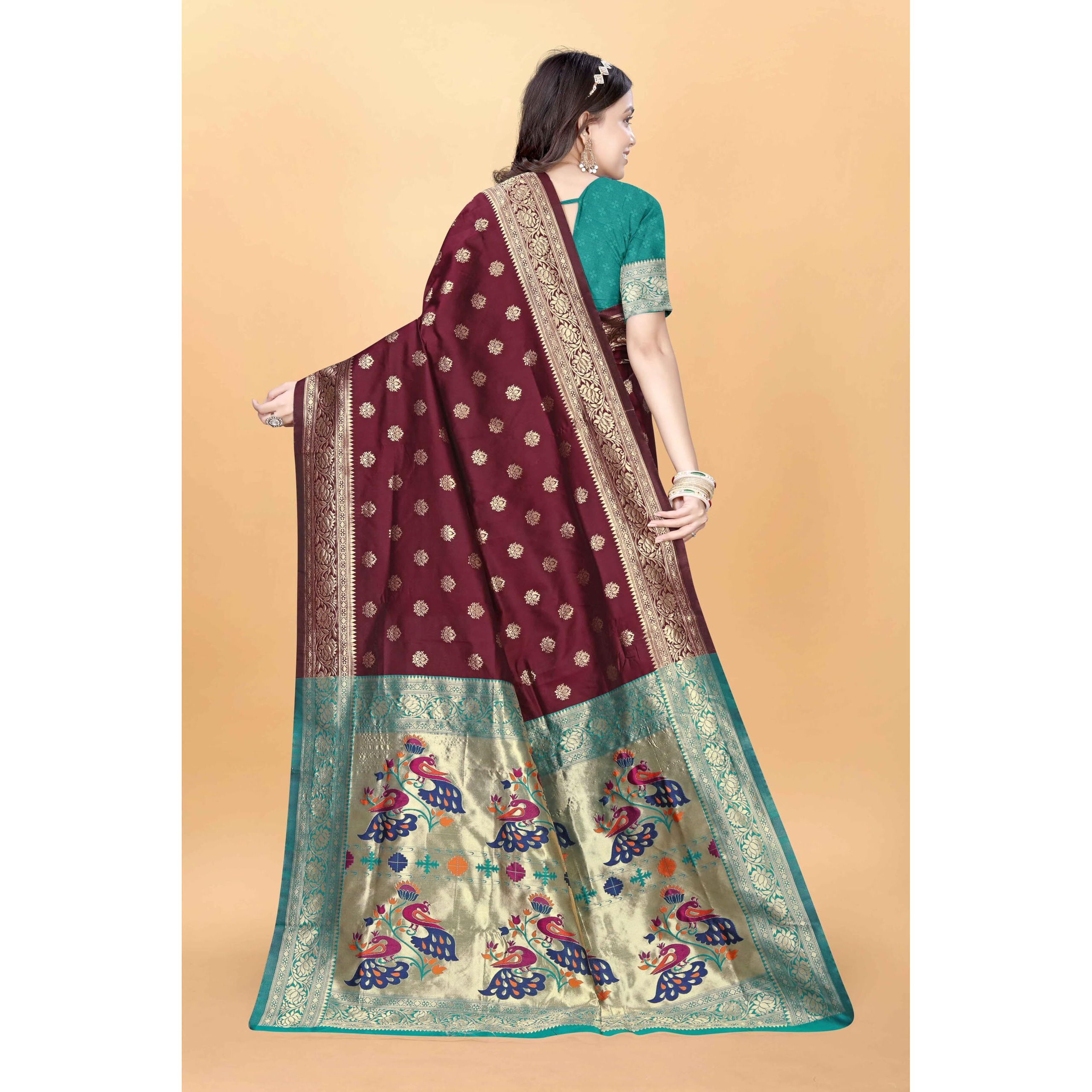 Sugathari Women's Banarasi Saree Pure Paithani Kanjivaram Silk Soft new ladies 2024 Design Wear Pattu Sarees Latest Cotton Party Sari collections With Blouse Piece for Wedding sadi (PARI-205 MAROON)