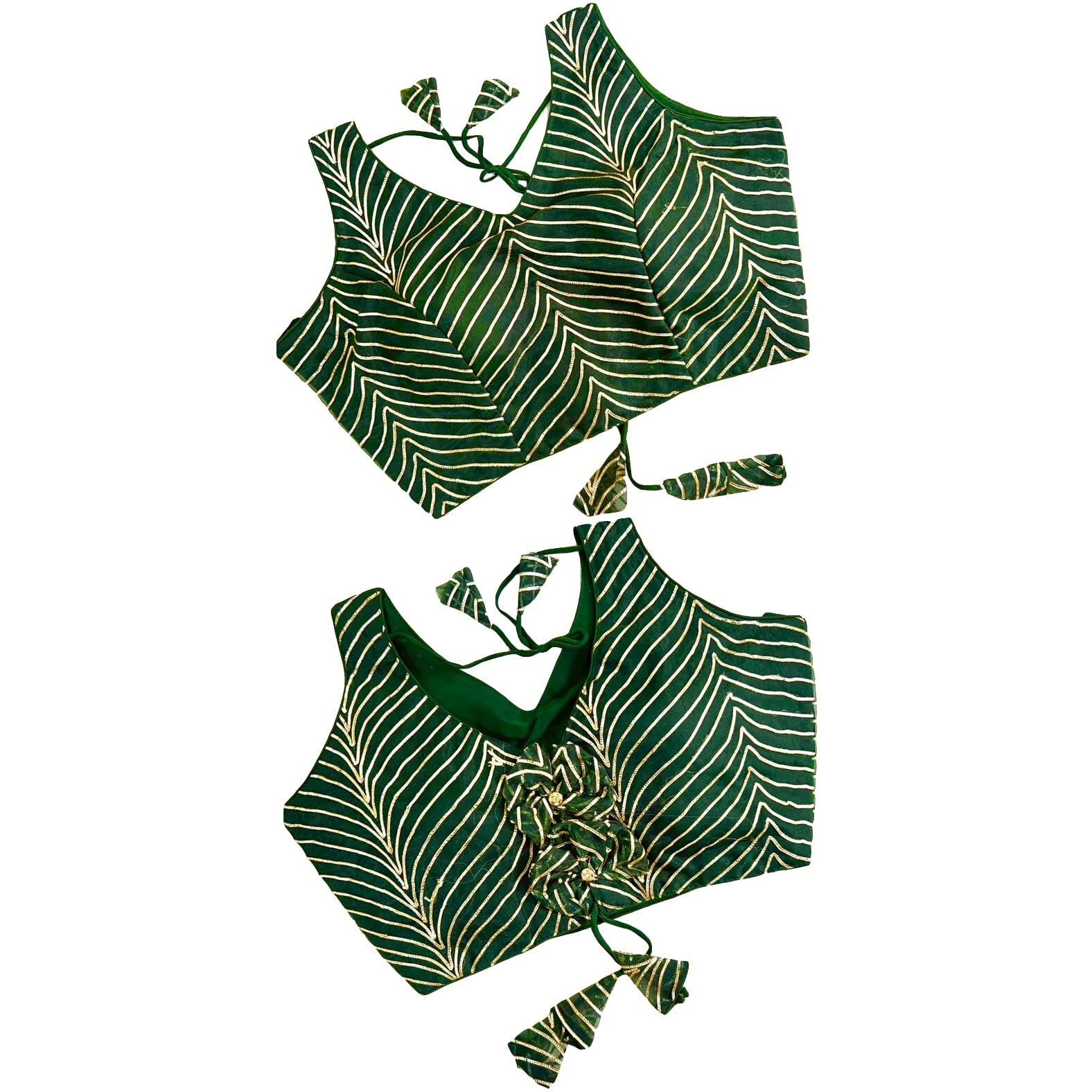 Pujia Mills Women's Fancy Sleeveless Green Saree Blouse(Om Green)