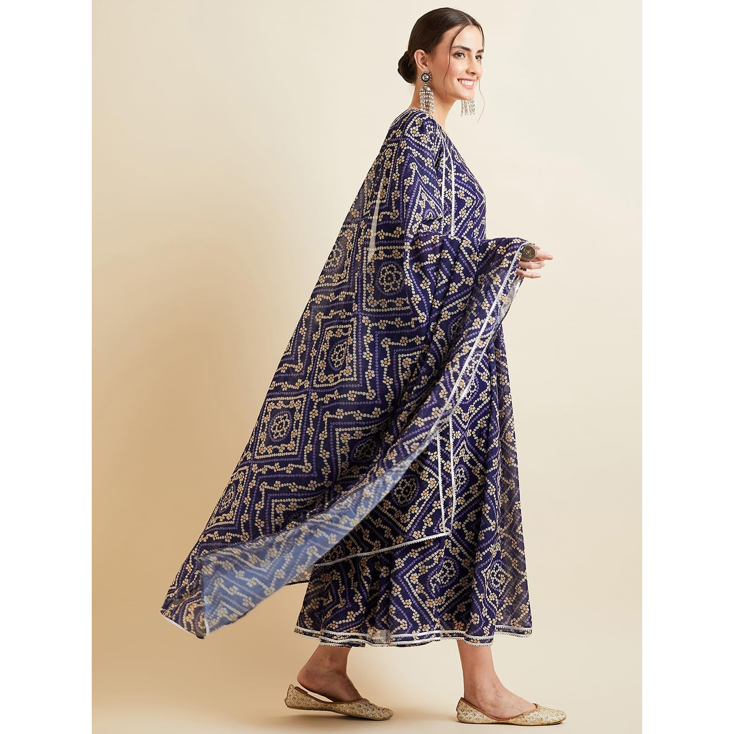 PANIT Blue Bandhani Angrakha Ethnic Dress with Dupatta