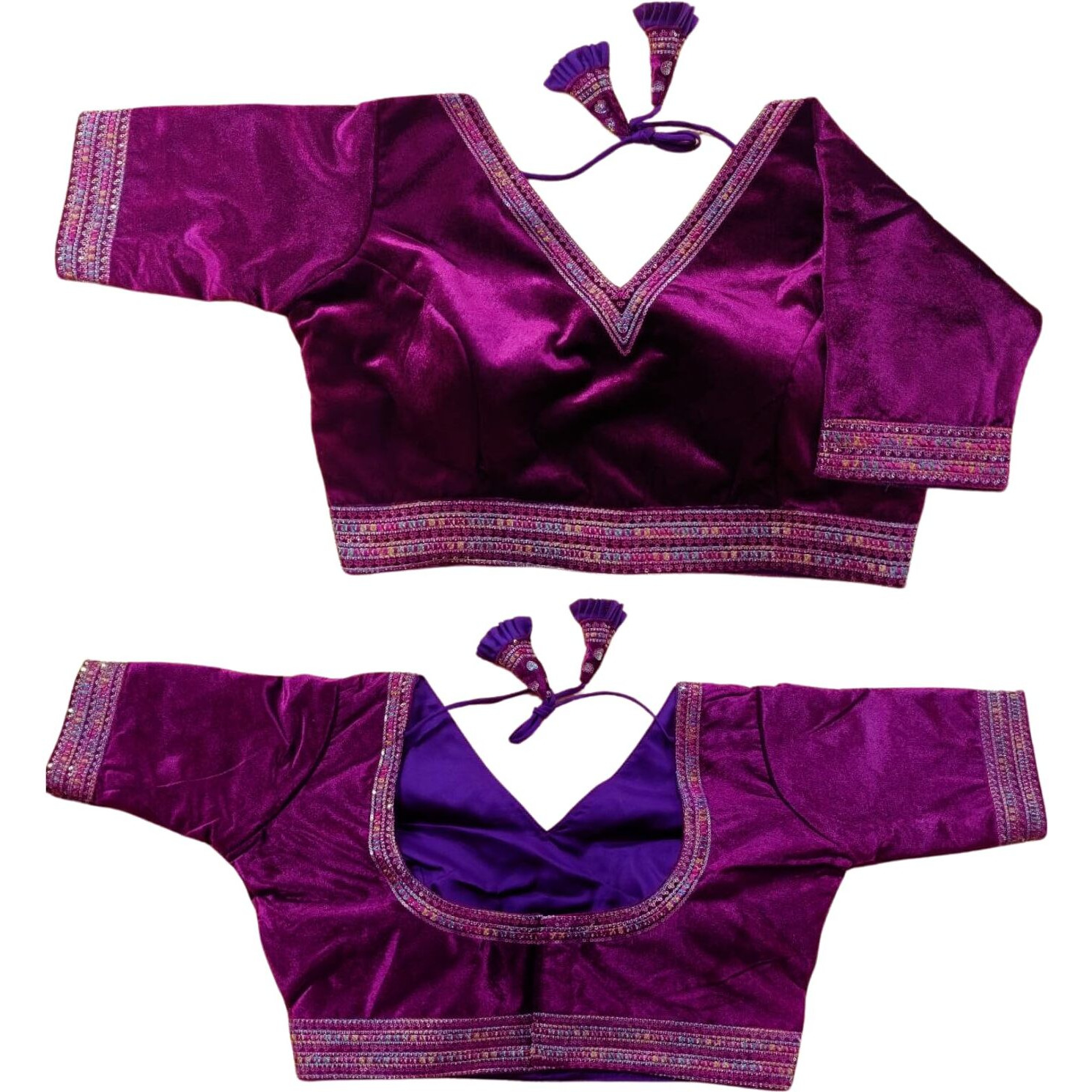 Pujia Mills Women's Milan Silk Blouse for Women Readymade Blouse Half Sleeves Embroidery Blouse aari Work Blouse Readymade Saree Blouse Choli for Women Readymade Choli Wine Blouse