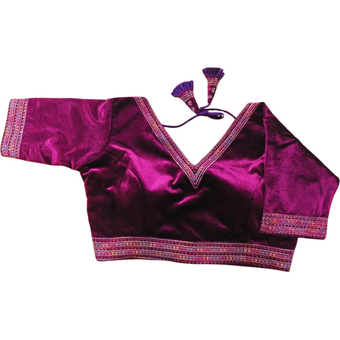 Pujia Mills Women's Milan Silk Blouse for Women Readymade Blouse Half Sleeves Embroidery Blouse aari Work Blouse Readymade Saree Blouse Choli for Women Readymade Choli Wine Blouse