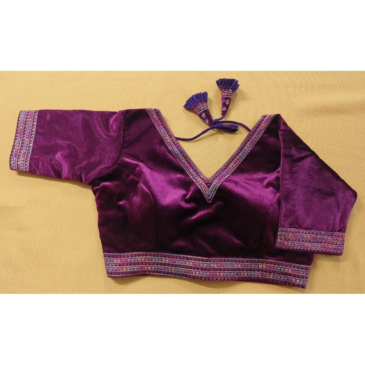 Pujia Mills Women's Milan Silk Blouse for Women Readymade Blouse Half Sleeves Embroidery Blouse aari Work Blouse Readymade Saree Blouse Choli for Women Readymade Choli Wine Blouse