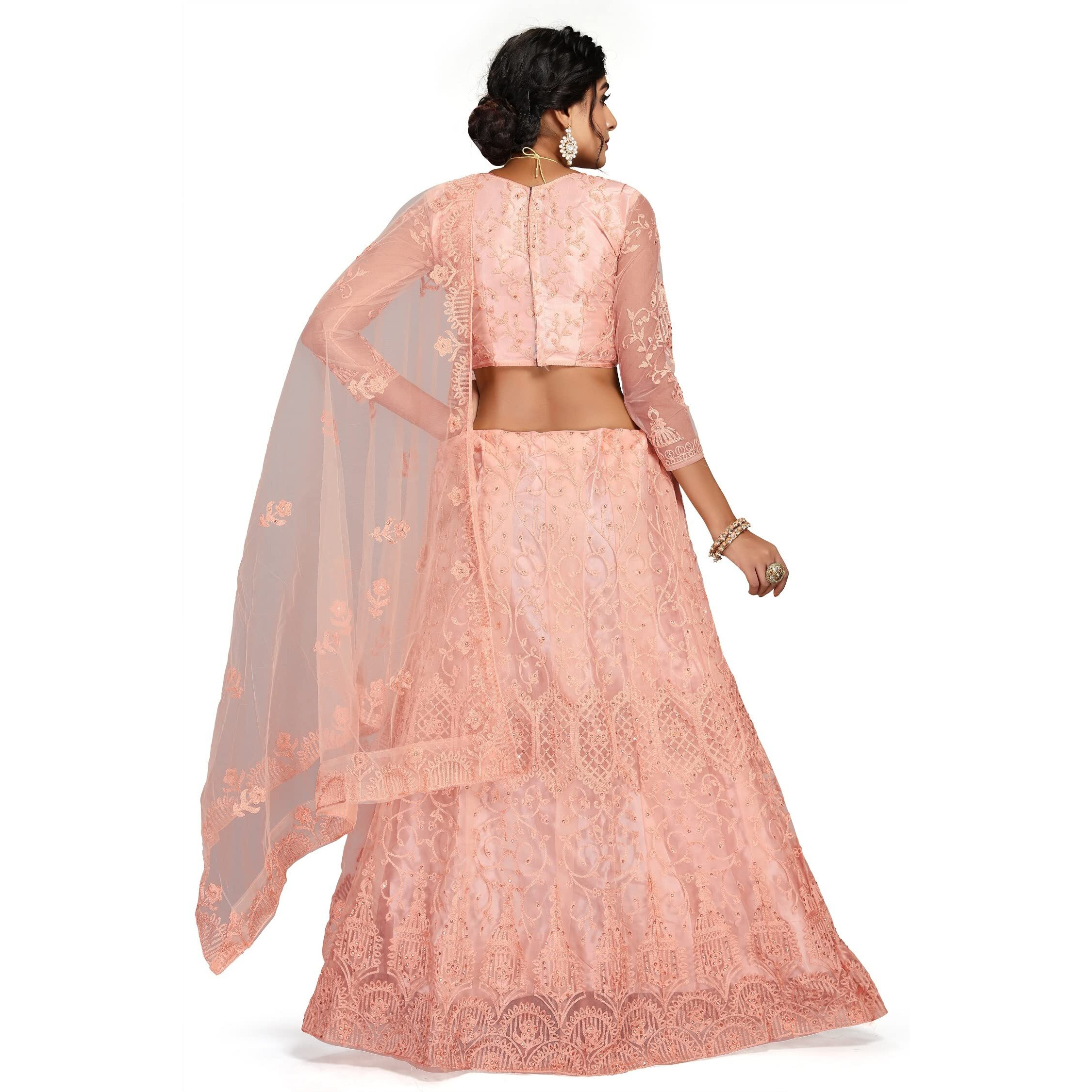 PATLANI Embroderied with Stone Work Woman s Flered Semi Stitched Lehenga choli OARNGE-101 (Semi Stitched)