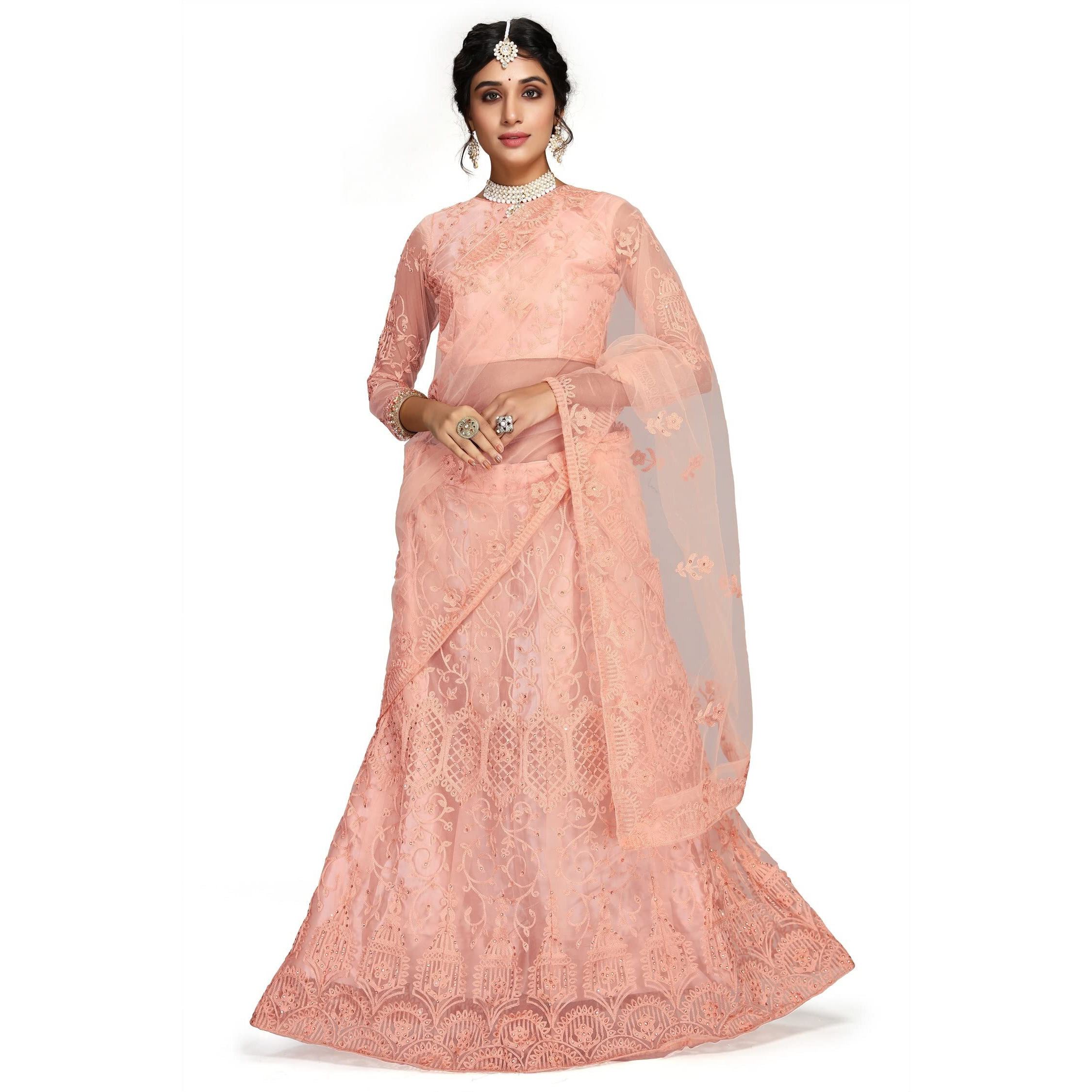 PATLANI Embroderied with Stone Work Woman s Flered Semi Stitched Lehenga choli OARNGE-101 (Semi Stitched)