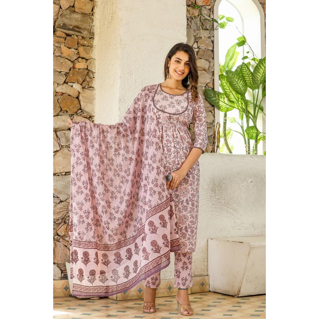 FABNEX kurta set for women | Women Kurta | Women Kurta Sets Kurtis | Women Kurta Pant Set | Women Kurta Pant Set Women Kurti Set with Pant (K-64) (Light Pink, XL)
