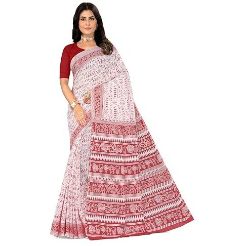 Tamaira Fashion Women's Plain Cotton Saree (2536_White&Dustypink