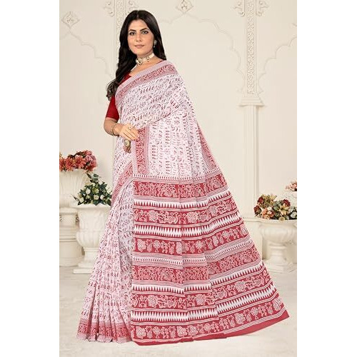 Tamaira Fashion Women's Plain Cotton Saree (2536_White&Dustypink