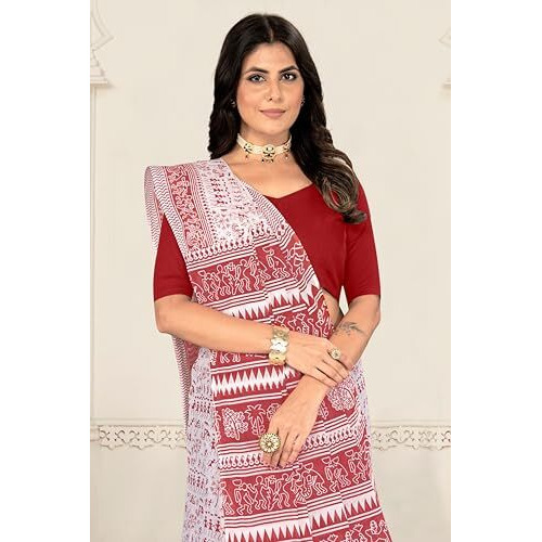 Tamaira Fashion Women's Plain Cotton Saree (2536_White&Dustypink