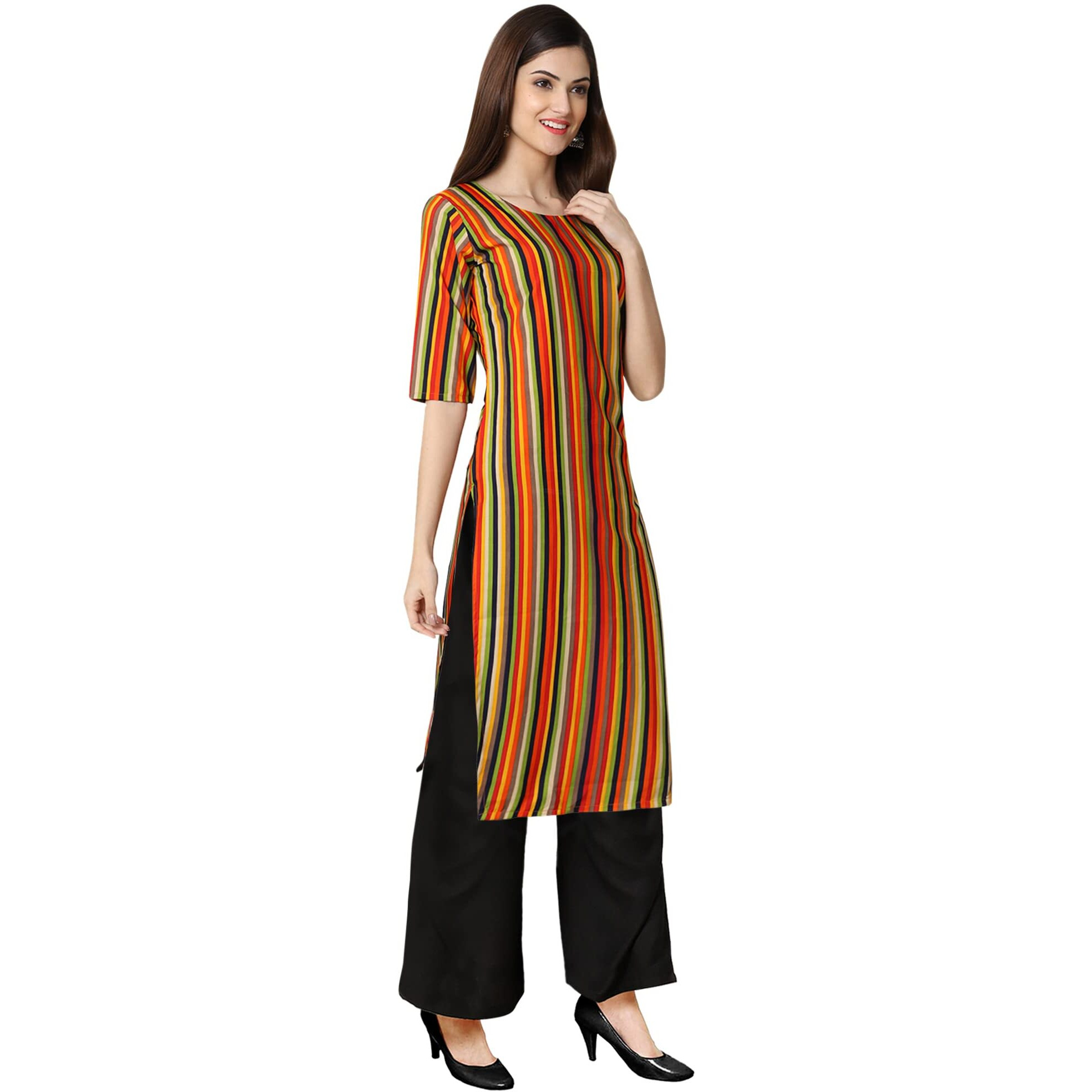 Pinkmint Women's Multicolor Kurta and Black Palazzo Set (530356-Black Palazzo_L)