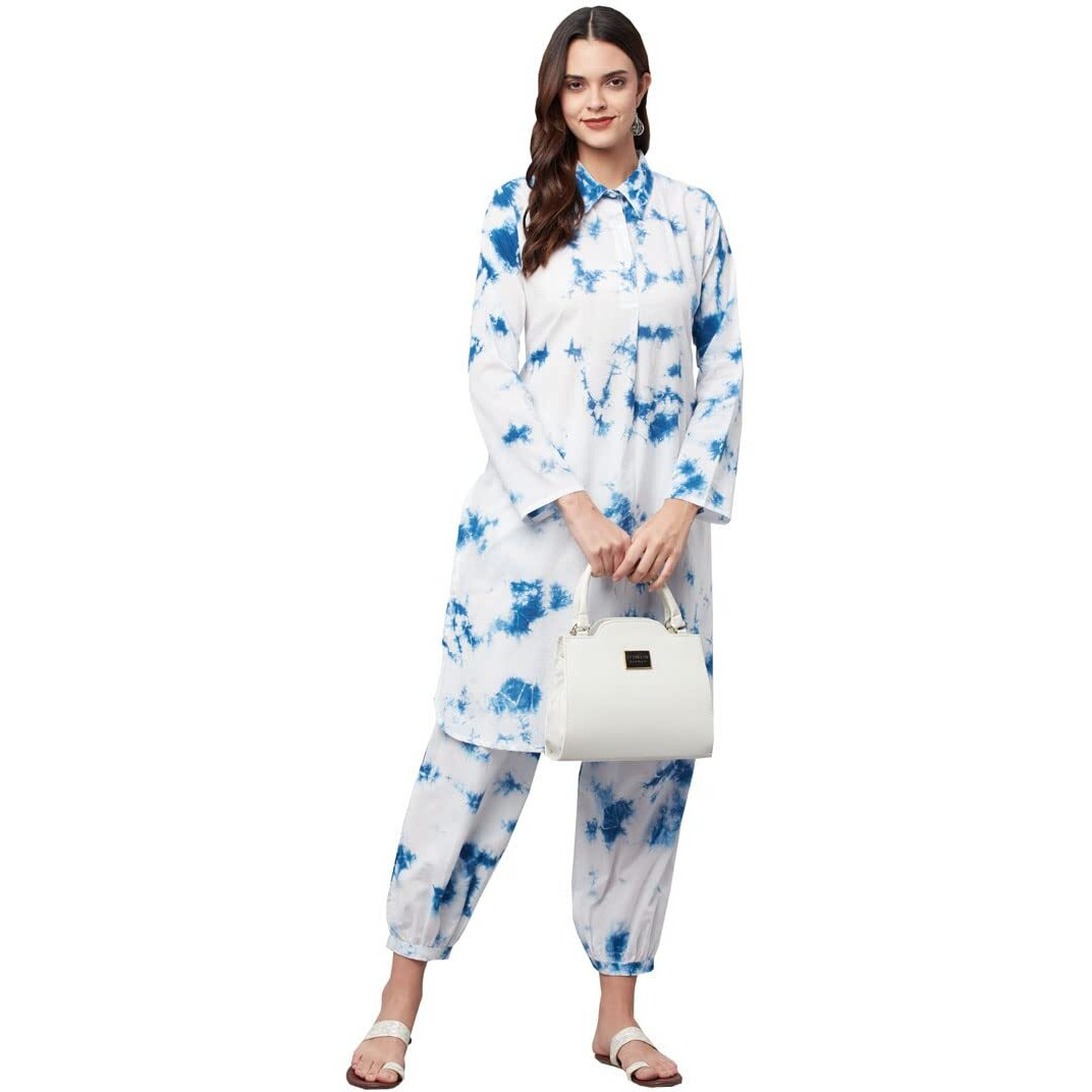 Divena Pink Cotton Shirt Style Kurta Hem Cuffed Pant Co-ord Set