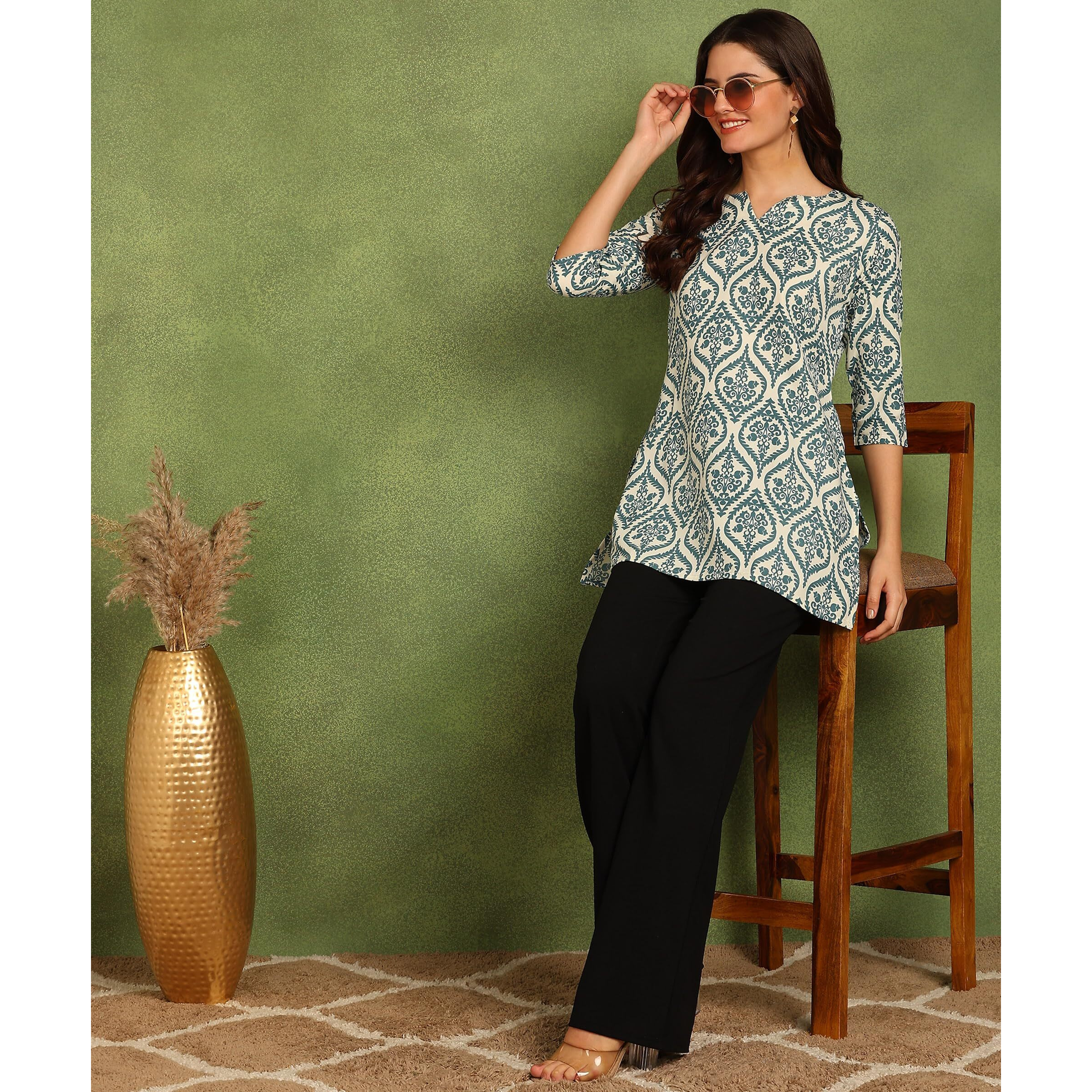 AAYLA Poly Rayon Peacock Color Short Kurti for Women&Girls