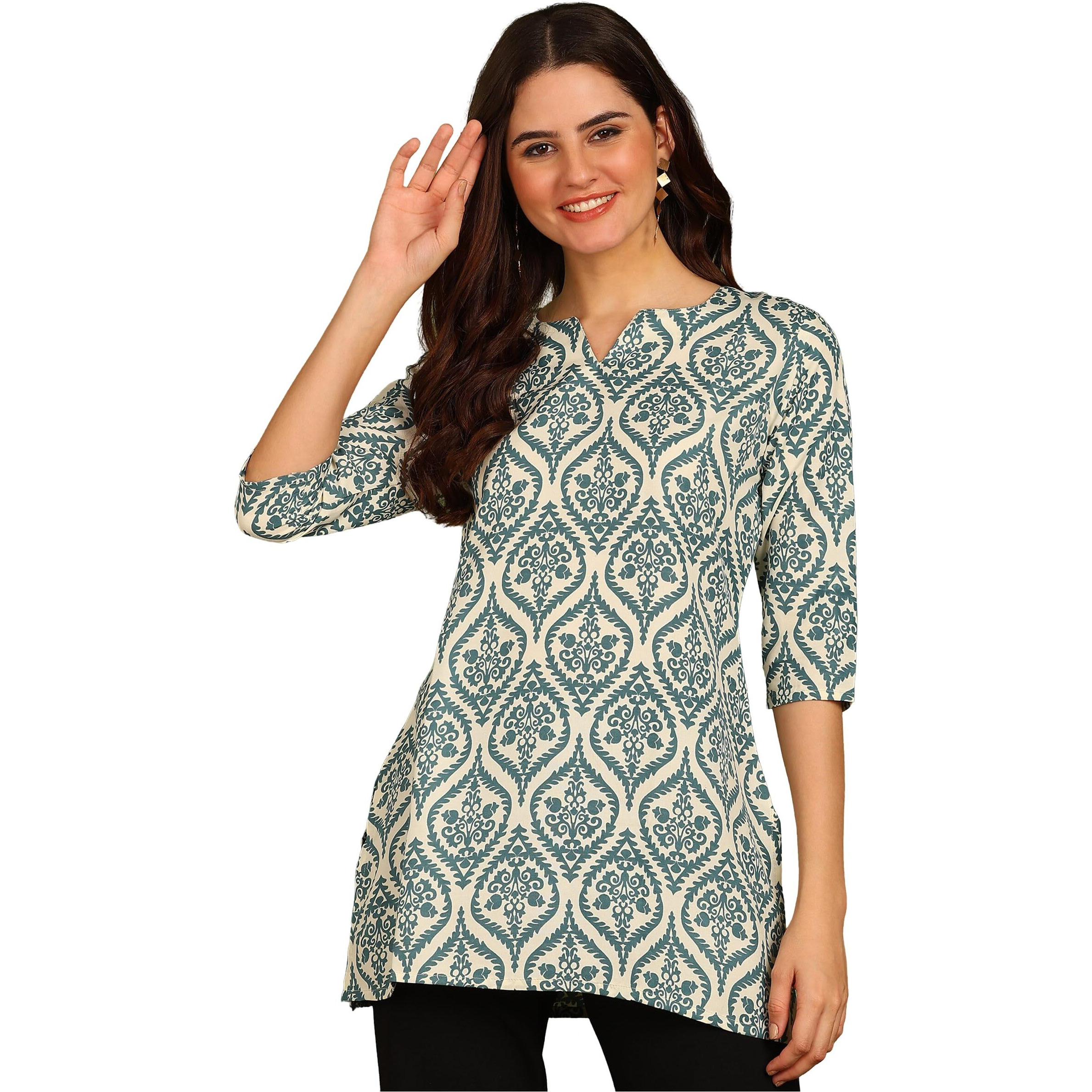 AAYLA Poly Rayon Peacock Color Short Kurti for Women&Girls