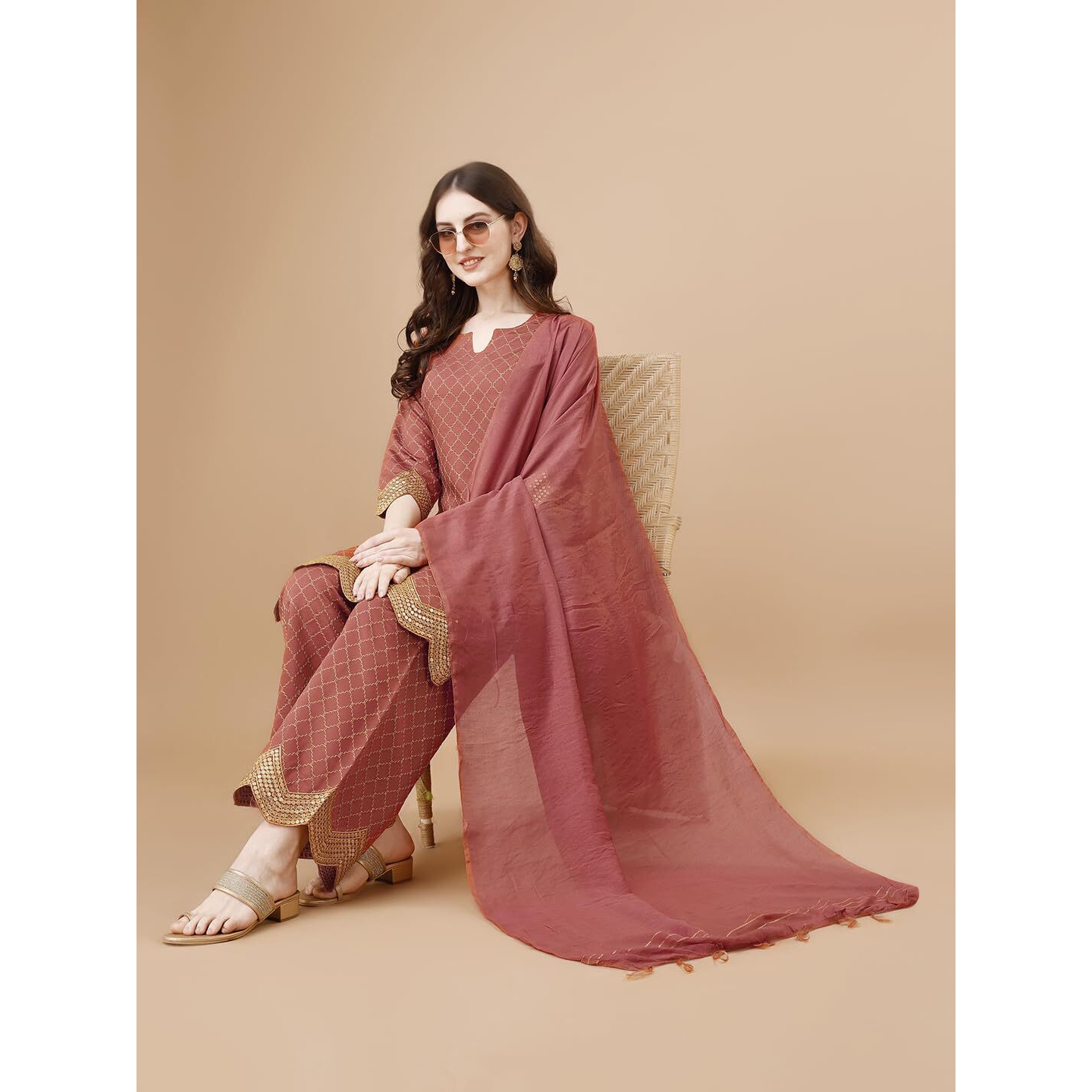 Pratham Blue Kurta Set for Women Silk Embroidered Straight Kurta Set for Women with Palazzos and Dupatta (PB-6087-S_Orange)