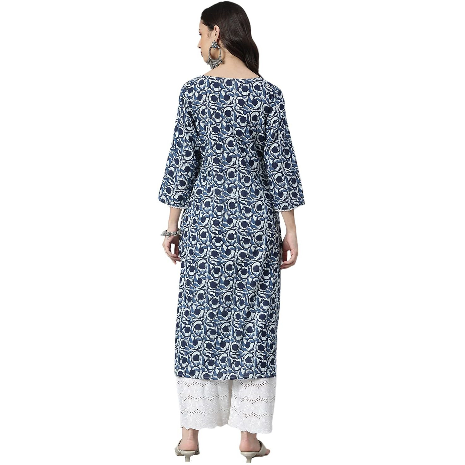 Stylum Women Indigo Floral Printed Cotton Straight Kurta (INDIGOBIRD50_Navy Blue, 5XL)