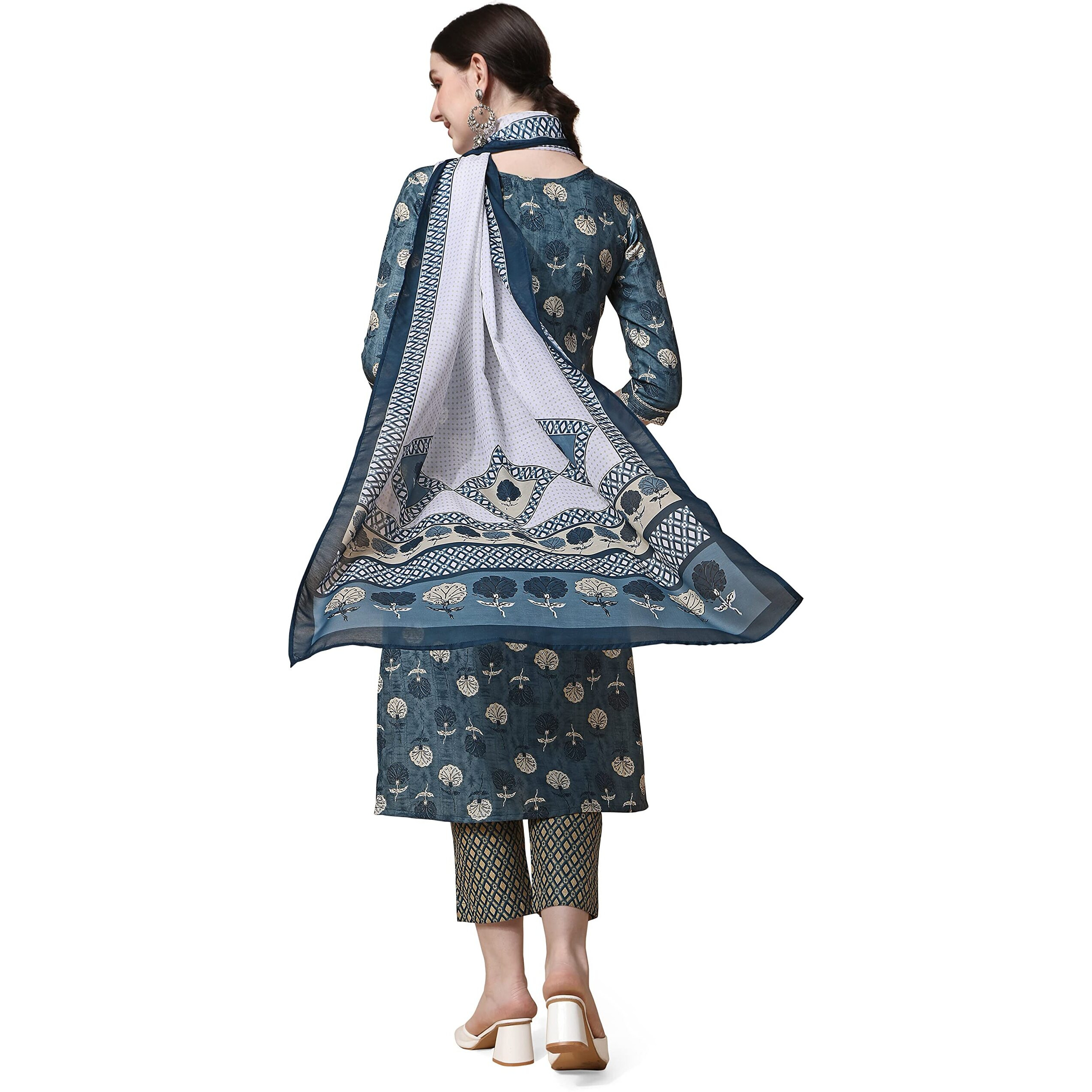 NAINVISH Women/Girls Trending Printed Kurta Pant with Dupatta (SD396_KBD-XXL) Blue