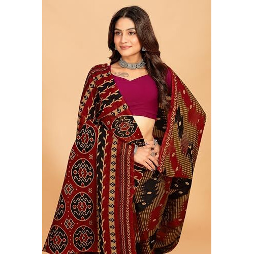 Tamaira Fashion Women's Plain Cotton Saree (11538_Beige&RustOrange