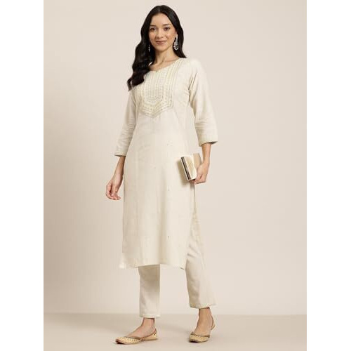 Shiv Textiles Cotton Embroidery Work Kurta Set for Women.(ST-KP-101-WHITE-2XL)