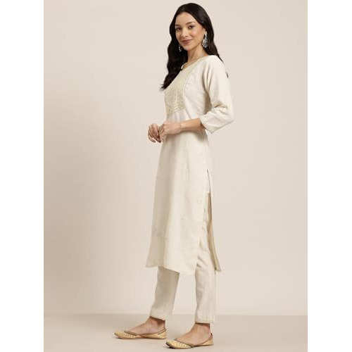 Shiv Textiles Cotton Embroidery Work Kurta Set for Women.(ST-KP-101-WHITE-2XL)