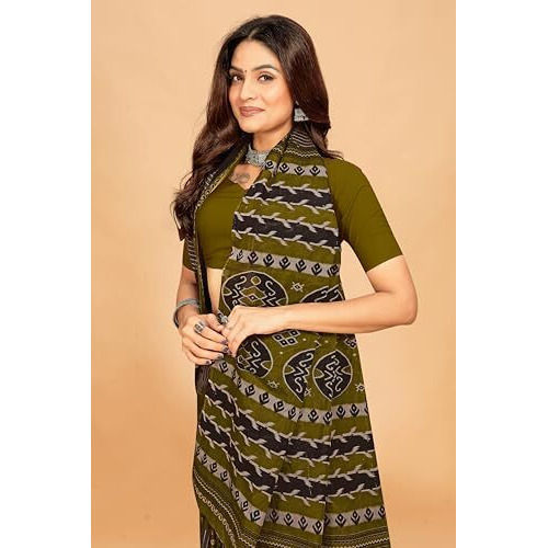 Tamaira Fashion Women's Plain Cotton Saree (11538_Grey&Mehendi