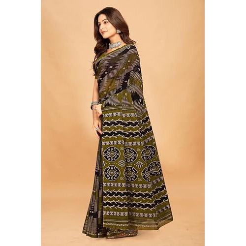 Tamaira Fashion Women's Plain Cotton Saree (11538_Grey&Mehendi