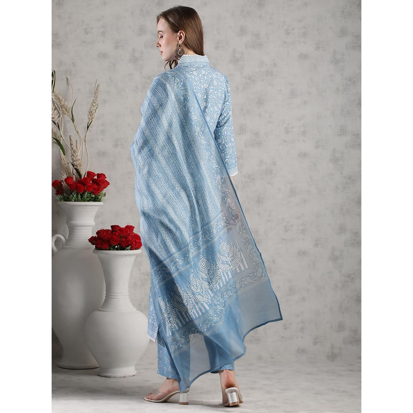 ANNI DESIGNER Women's Rayon Blend Straight Printed Kurta with Pant & Dupatta (SONEVA BLUE-VKS02_S_Blue_Small)