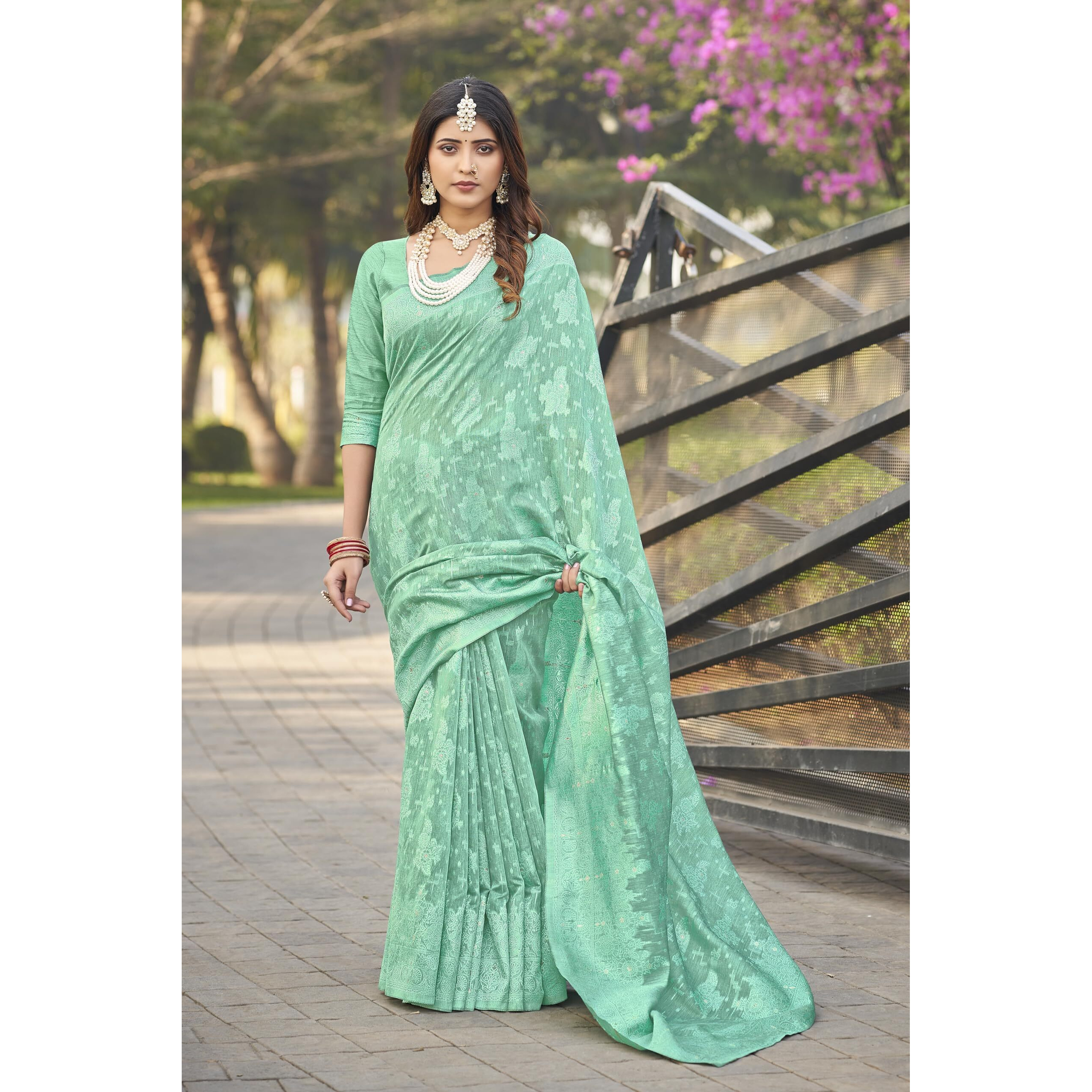 Glory Sarees Women's Banarasi Silk Saree With Blouse Piece (Mahi101_Firozi)
