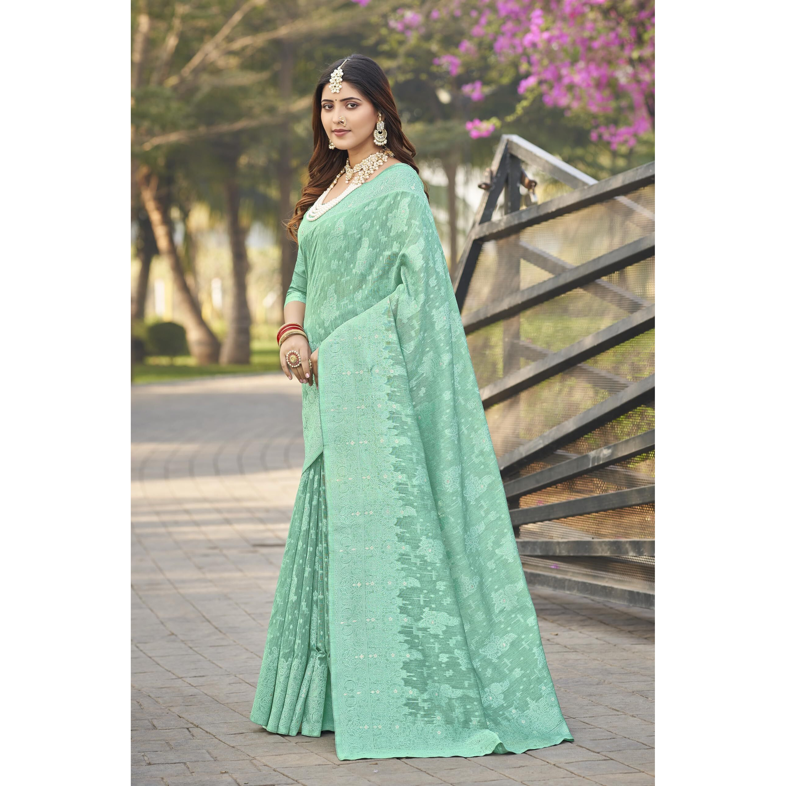 Glory Sarees Women's Banarasi Silk Saree With Blouse Piece (Mahi101_Firozi)
