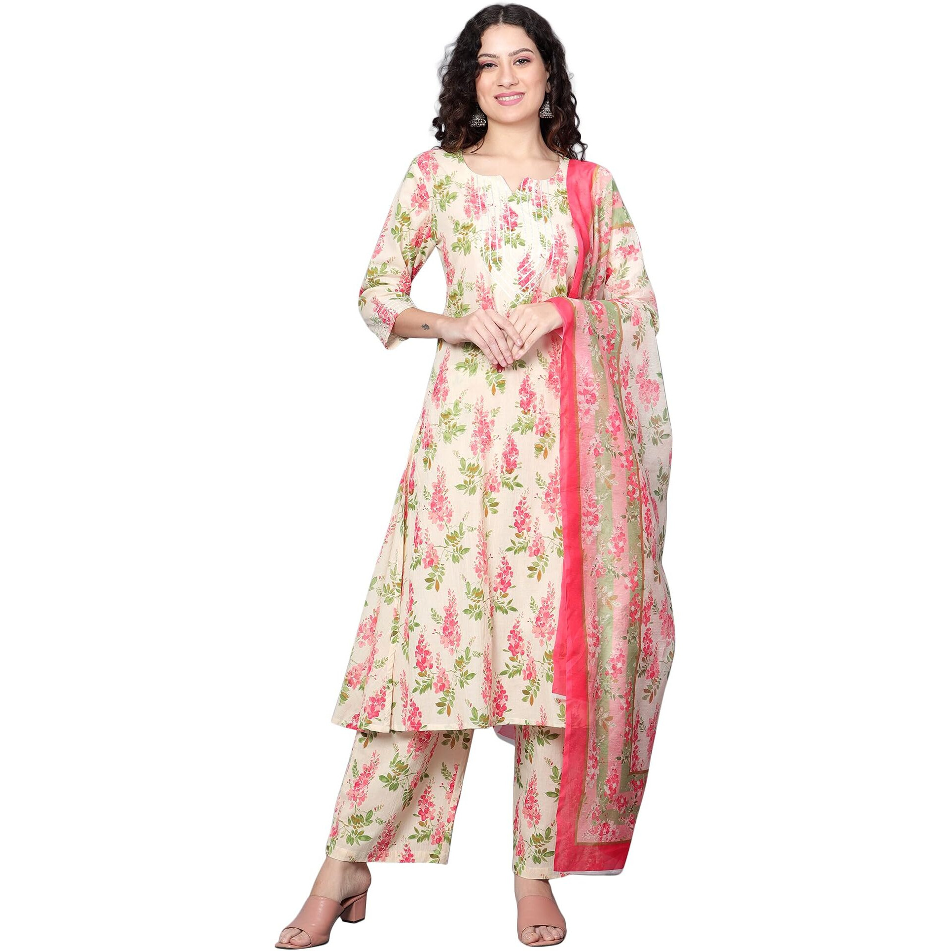 idaLia Womens Ethnic Wear Multicolor Printed Cotton Kurta Set for Women Fashion