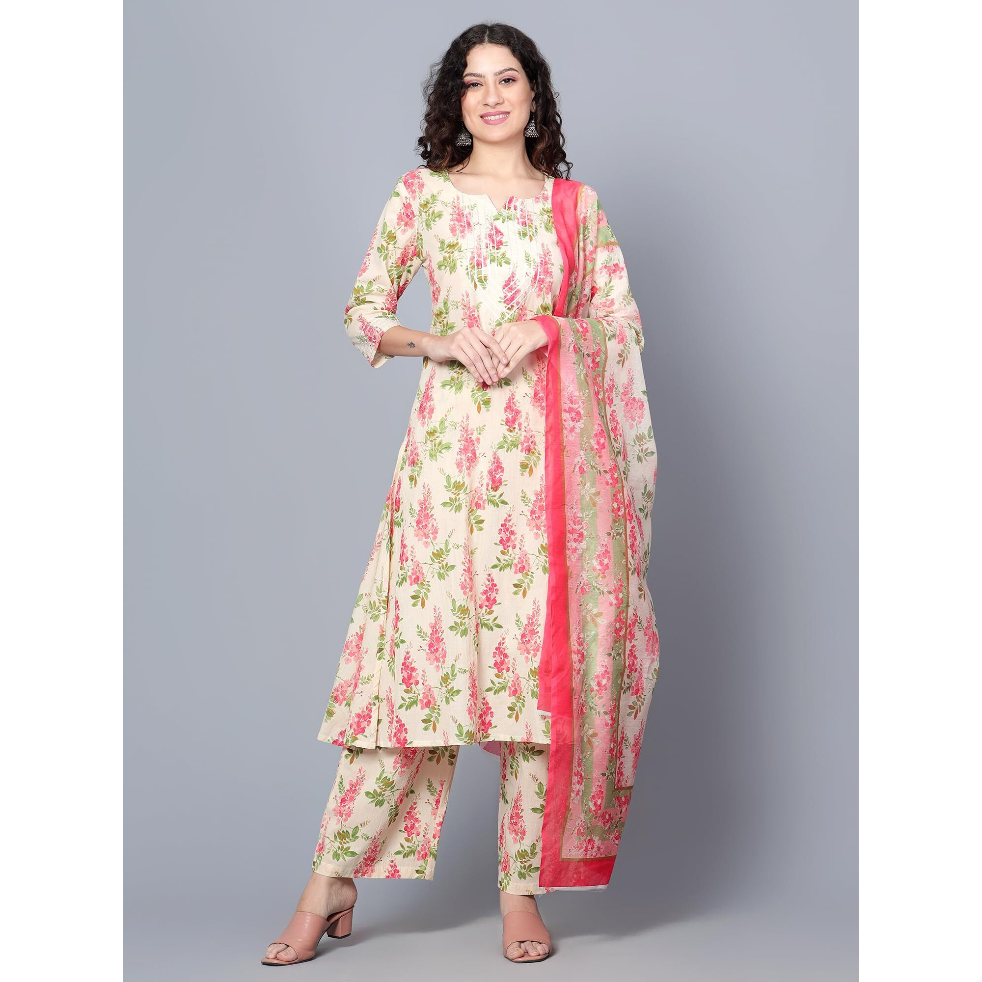 idaLia Womens Ethnic Wear Multicolor Printed Cotton Kurta Set for Women Fashion
