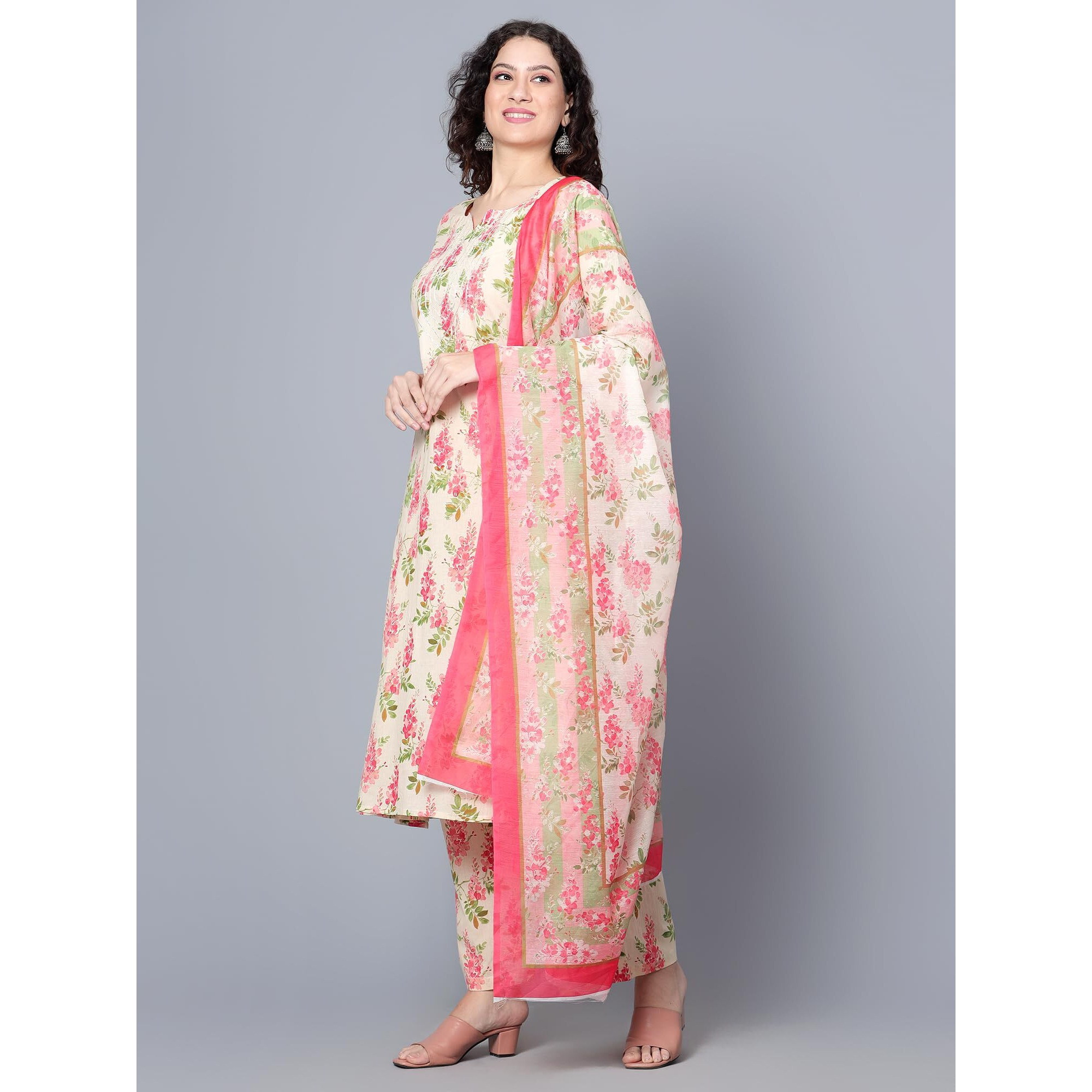 idaLia Womens Ethnic Wear Multicolor Printed Cotton Kurta Set for Women Fashion