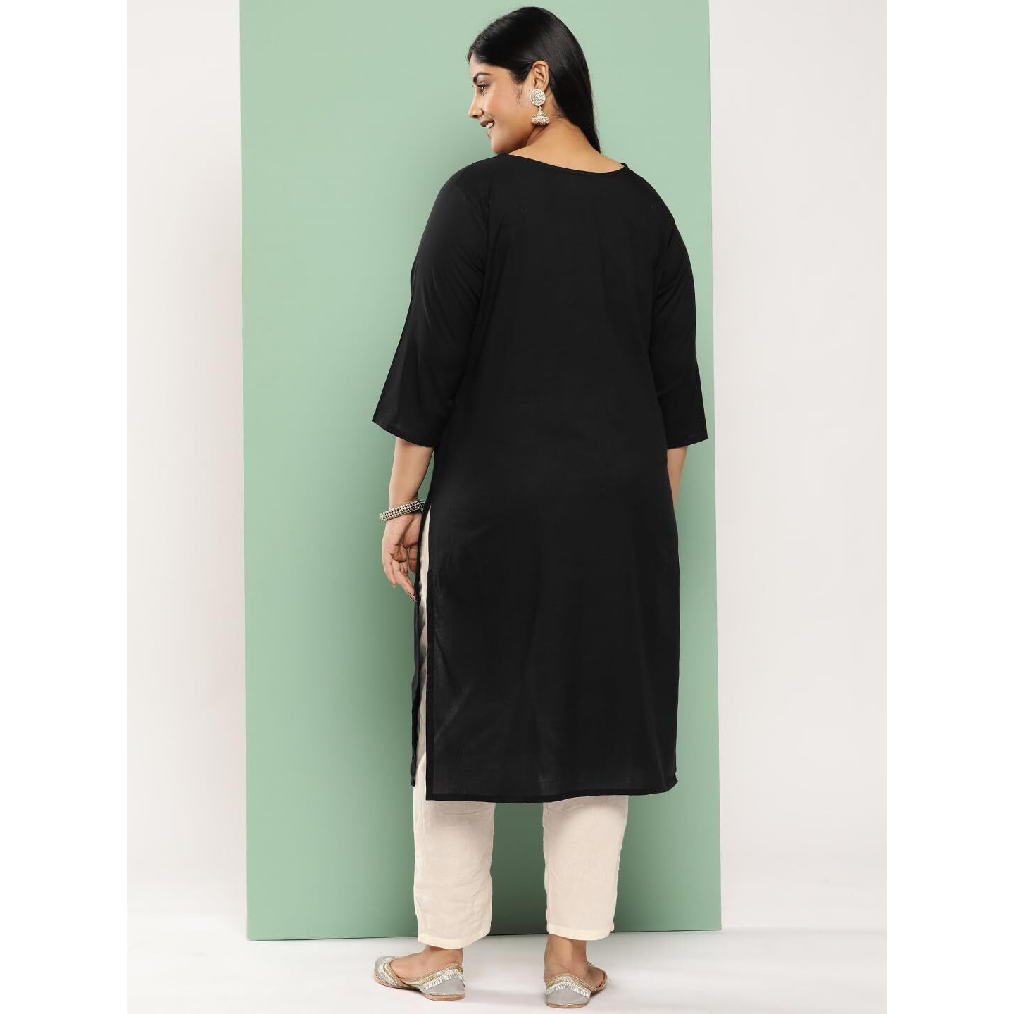 YUFTA Women Black Floral Straight Kurta_(1285PKURBK_3XL)