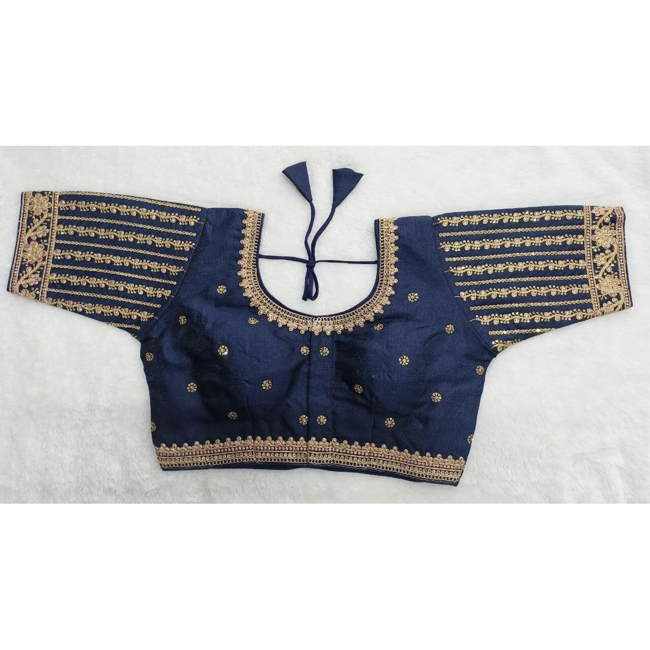 Vihu Fashion Women's Readymade Blouse Embroidery Multi Coding Gold Thread Indian Ethnic Designer Stitched Women's Saree Half Sleeve Navy Blue Color Blouse for Women for Saree Lehenga Choli