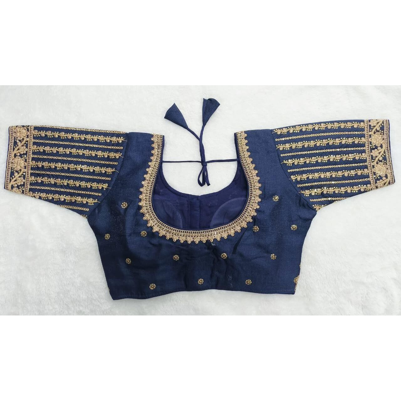 Vihu Fashion Women's Readymade Blouse Embroidery Multi Coding Gold Thread Indian Ethnic Designer Stitched Women's Saree Half Sleeve Navy Blue Color Blouse for Women for Saree Lehenga Choli