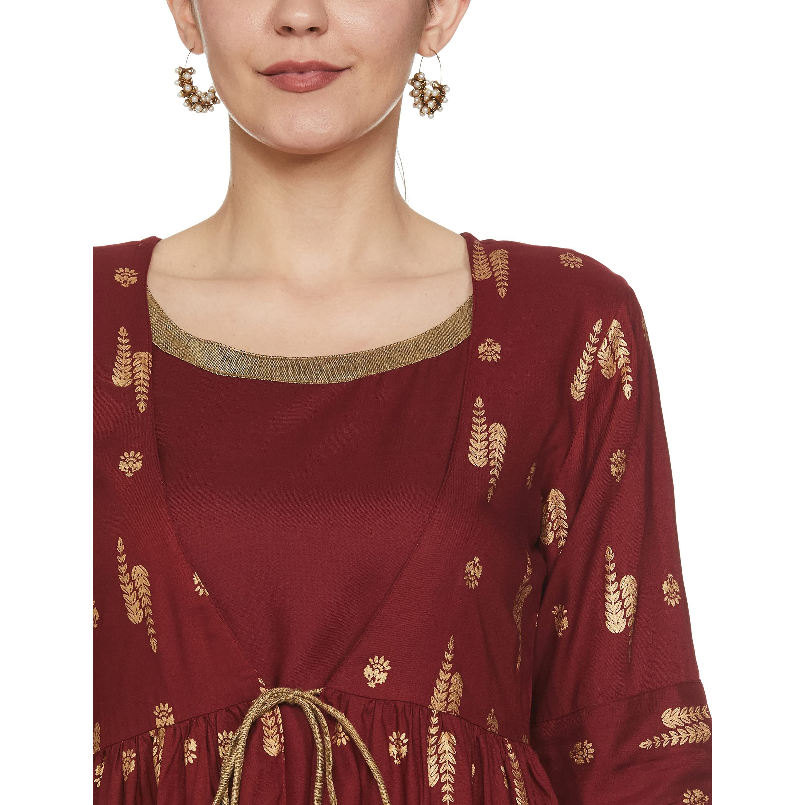 Amazon Brand - Tavasya Women's Rayon Straight Festive Kurti (AW22TAV16_Pine Cone WINE1_S)