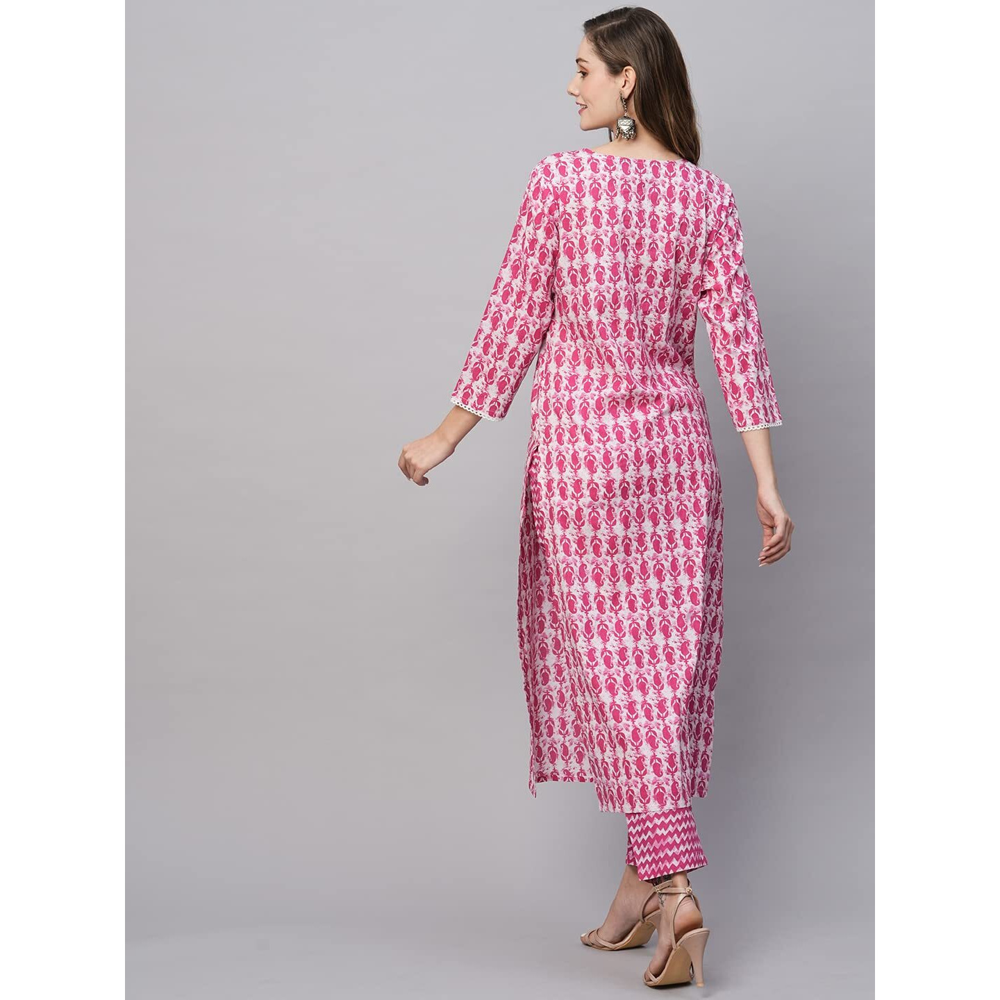 ANNI DESIGNER Women's Cotton Blend Straight Printed Kurta with Pant (Karika Pink-NW_S_Pink_Small)