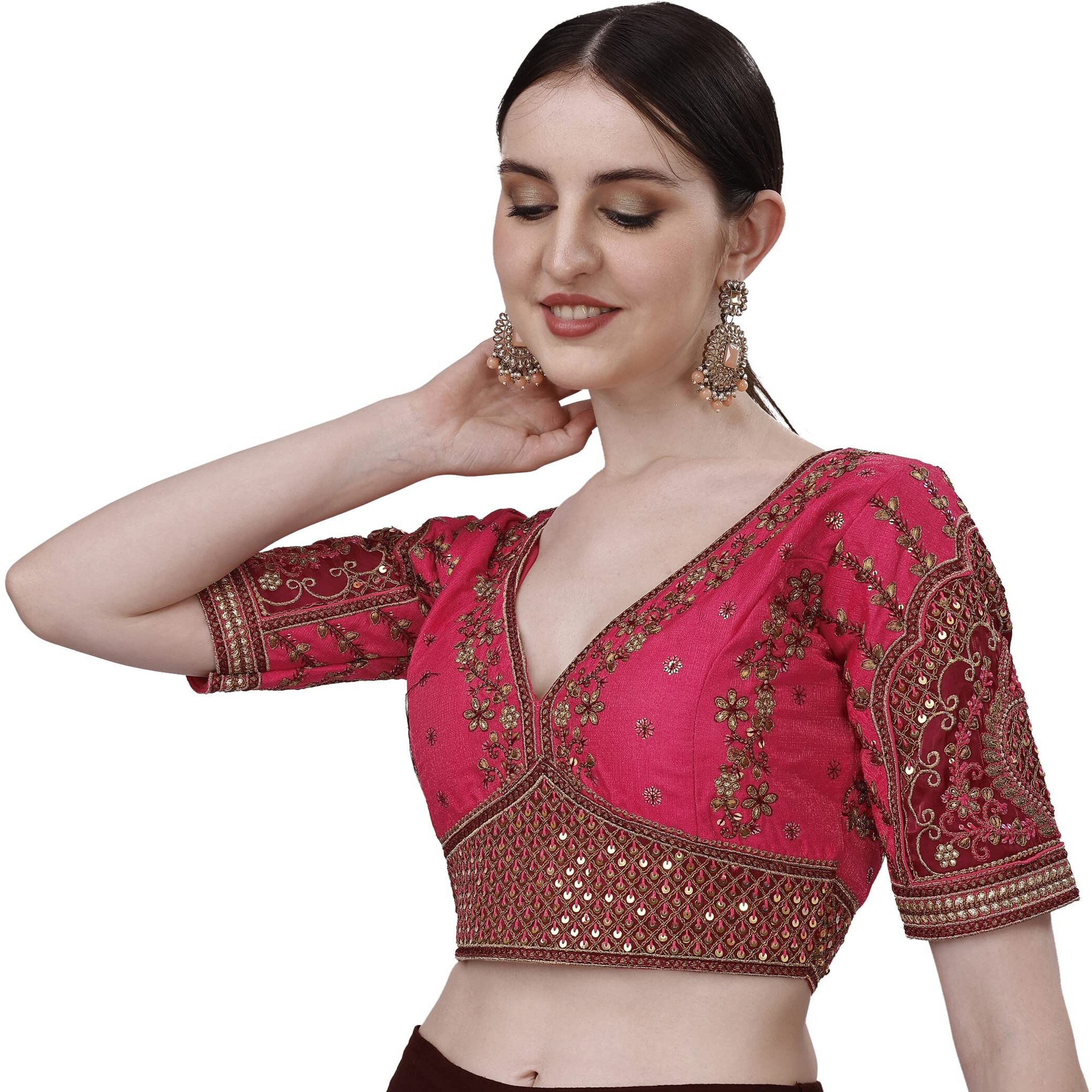 Nigel Designer Women's Phantom Silk Solid Half Sleeve Regular Blouse (Rajwadi Rani 42)