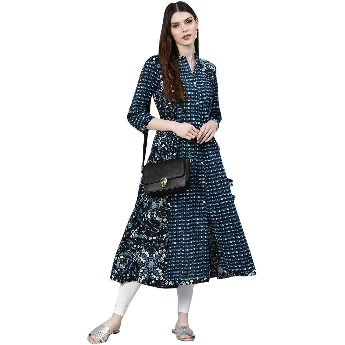Divena Women's Cotton A-Line Kurta (DK0530-XXL_Navy Blue_X-Large)