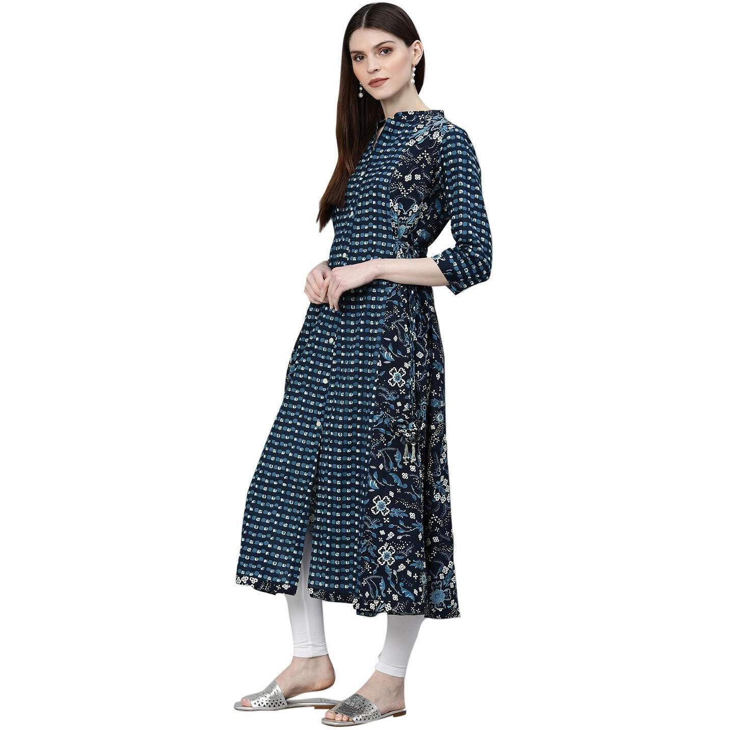 Divena Women's Cotton A-Line Kurta (DK0530-XXL_Navy Blue_X-Large)