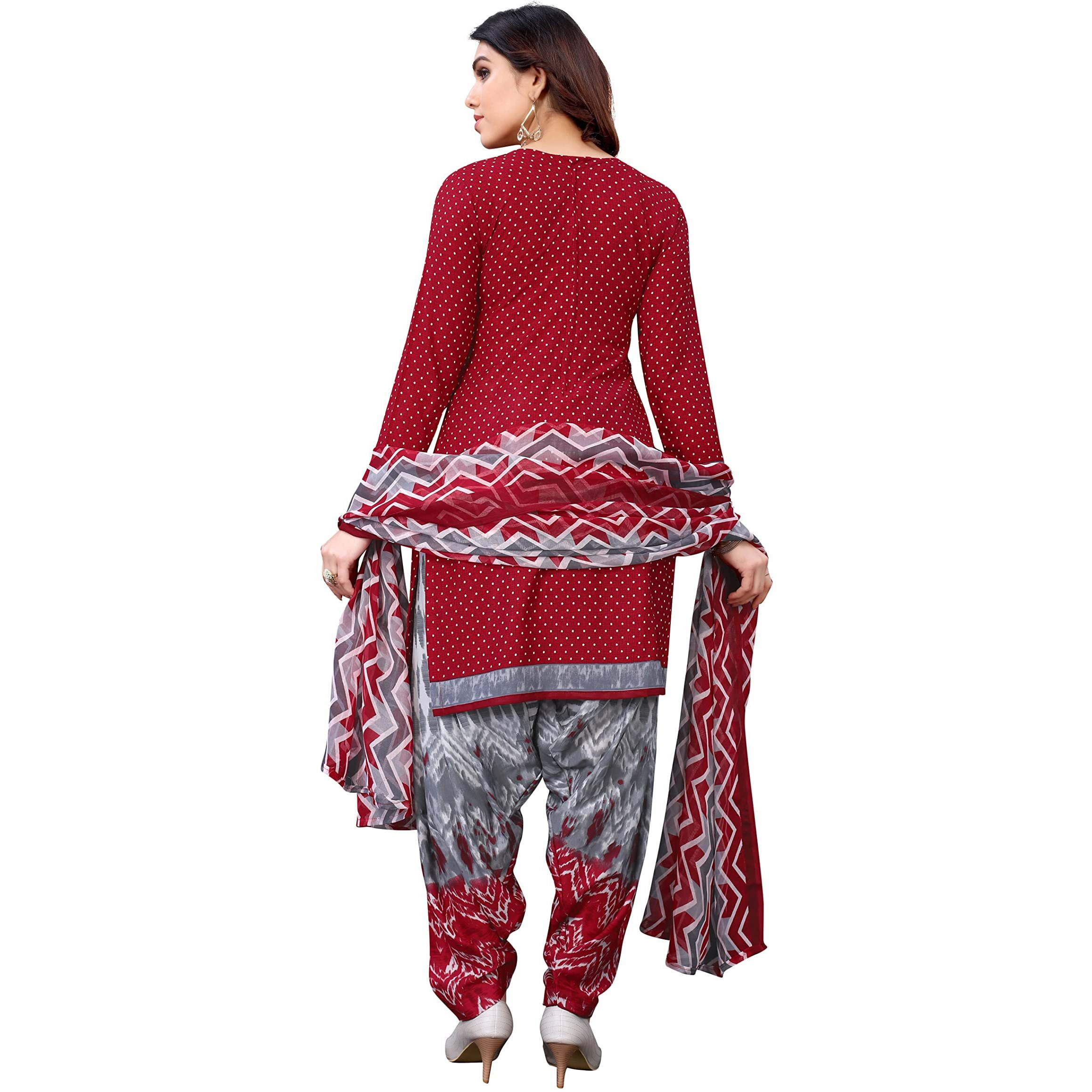 Priyashi Womens Printed Unstiched French Crepe Dress Material(NUSRAT RED)