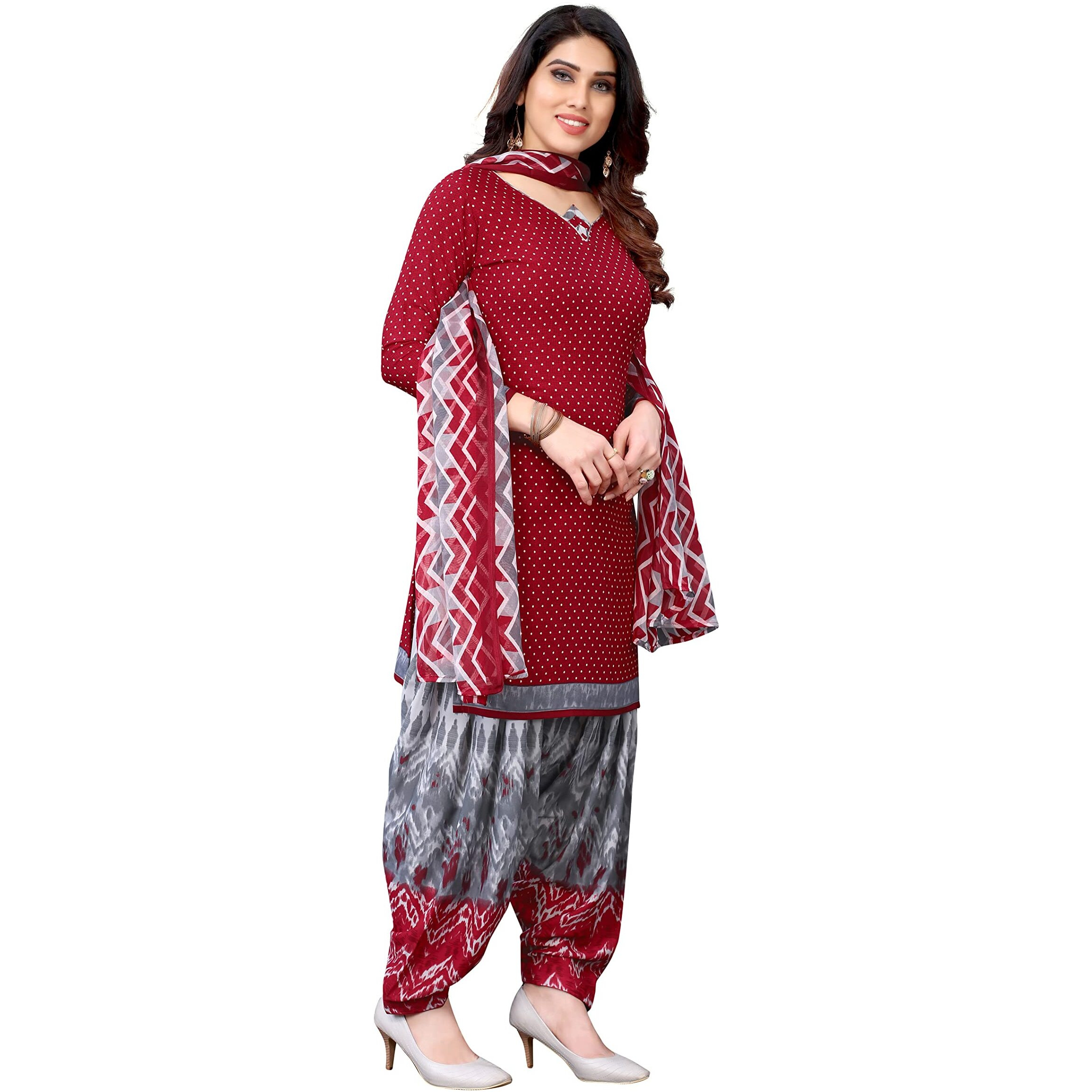 Priyashi Womens Printed Unstiched French Crepe Dress Material(NUSRAT RED)