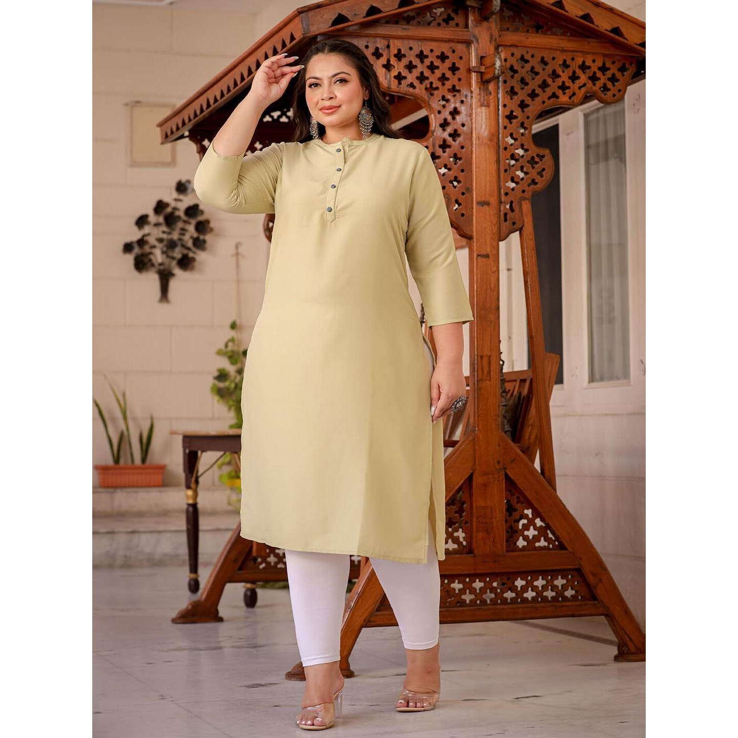 YUFTA Women Green Solid Straight Kurta_(1281PKURGR_4XL)
