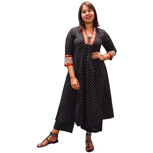 ANNI DESIGNER Women's Rayon Blend Floral Regular Kurta with Pant (Karidos Clrs-VKs01_Black