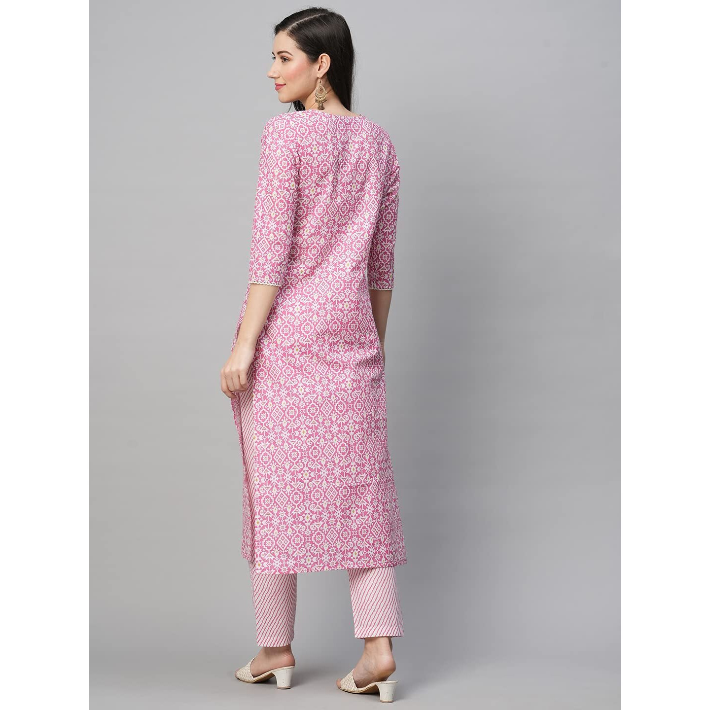 GoSriKi Women's Cotton Blend Printed Straight Kurta with Pant (Kavi Pink-GS_M_Pink_Medium)